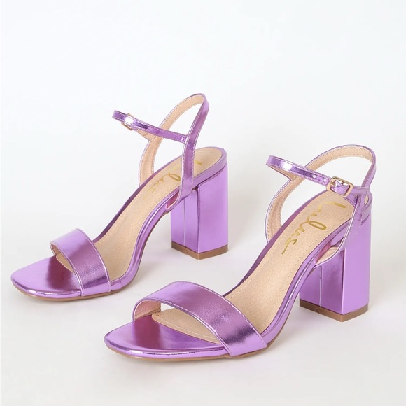 Lulus Arya Purple Metallic Block Heel Sandals – Size 10 New Sold Out Online - Picture 3 of 11